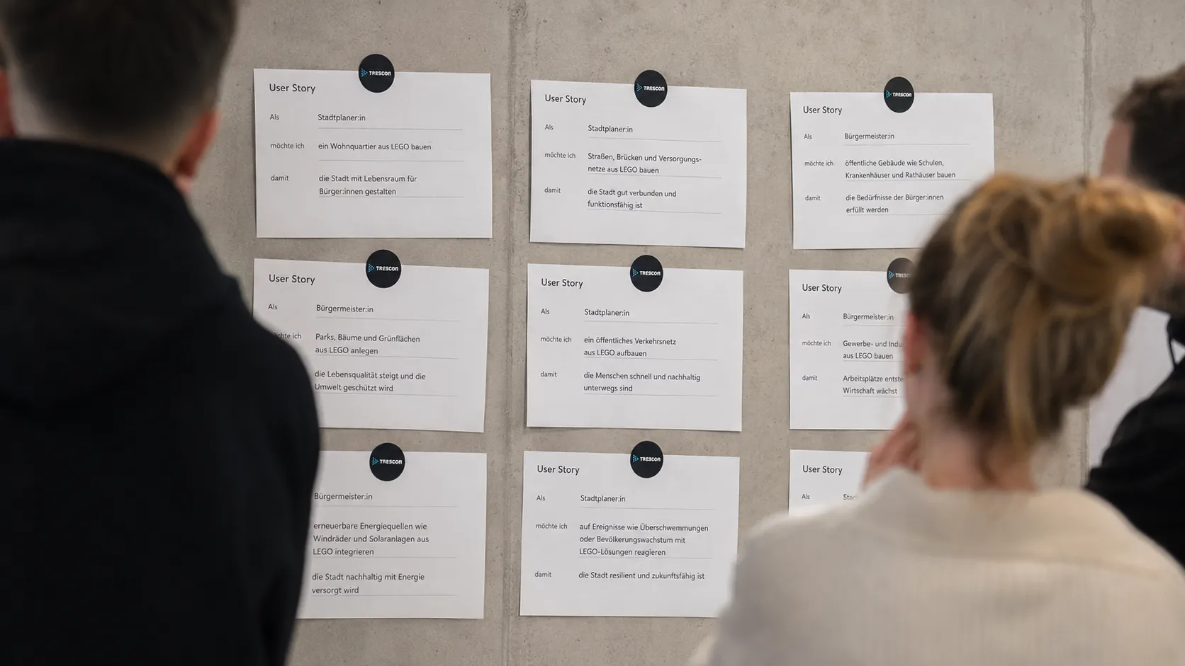 User-story-Board für den Workshop mit Klemmbausteinen